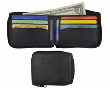 Mens Soft Lambskin Leather Zip Around W/Outside ID Bifold Card Holder Wallet