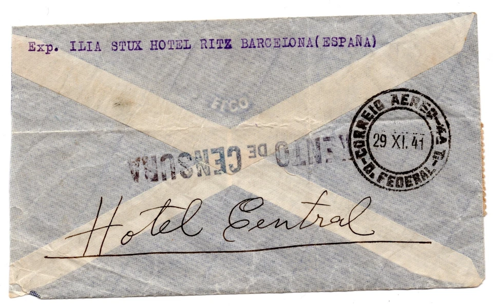 SPAIN 1941 TO BRAZIL POST CIVIL WAR COVER BARCELONA CENSORED TO RIO DE JANEIRO - Image 2 of 2