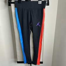 NWT Air Jordan Big Girl's Black with Blue  Red Stripe Athletic Leggings sz L