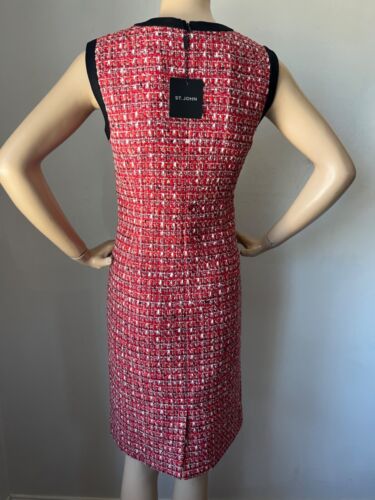 NUEVO CON ETIQUETAS St John Tejido Talla 12 Vestido y Chaqueta Traje Rojo Negro Tweed - Imagen 4 de 12
