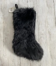 Super Soft Black Faux Fur Christmas Stocking 20” Attached Hanger New