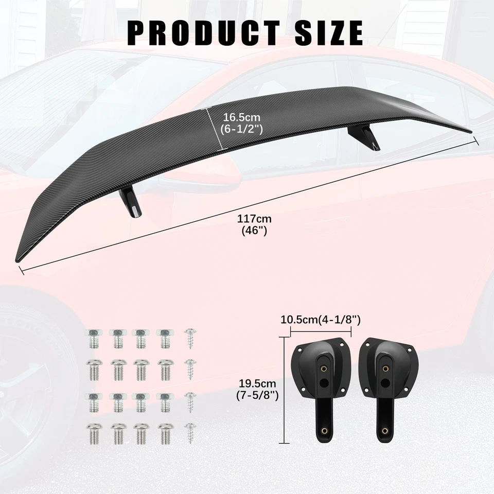 46" Carbon Fiber Rear Trunk Spoiler Racing Wing Lip For Audi TT TTS TTRS Coupe - Image 2 of 4