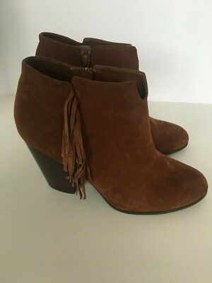 Carlos Santana Tempe Ankle Boots Booties US 11M Mustang Brown Fringe Trim Chunky