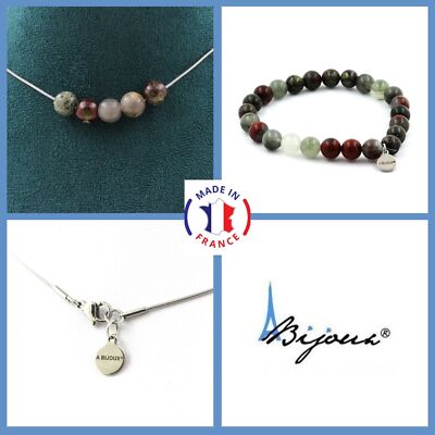Parüre Schmuck Armband Halskette 5 Perlen Jaspis Blut Drachen- 8 Mm. Größe Perso