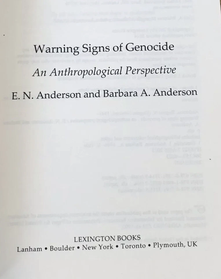Anderson Warning Signs of Genocide Anthropological Perspective Massacres Histiru - Image 4 of 4