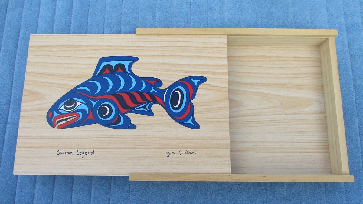 Keepsake Wood Box / Artist Signed /Coast Salish Art /SALMON LEGEND