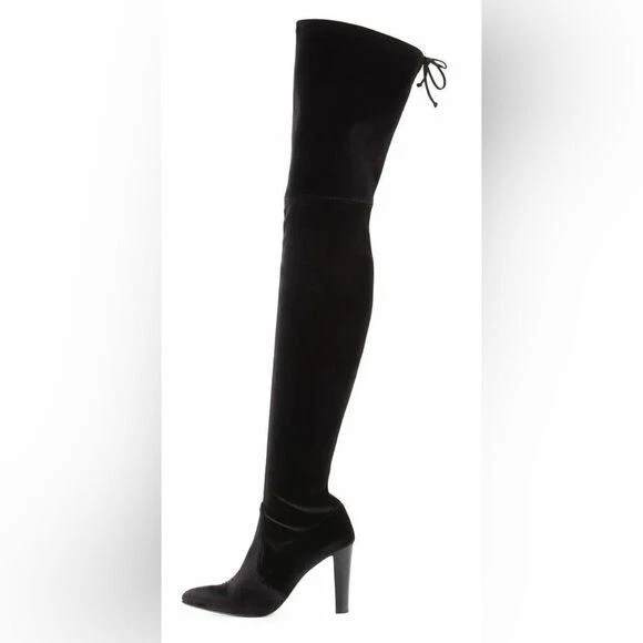 Rare Stuart Weitzman Alllegs OTK Thigh High Stretch Velvet Boots Heels Sz 8 - Image 2 of 4