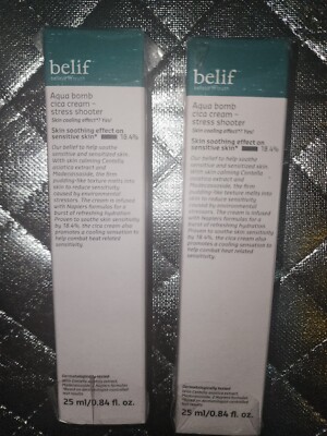 Belif Aqua Bomb Cica Cream Stress Shooter by Napiers  .84 fl. oz Lot Of 2