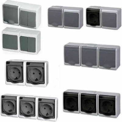 Aufputz Ein- Aus Schalter Doppelschalter Steckdose IP44 Feuchtraum Schuko Pawbol