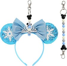 Mouse Ears Holder for Backpack Bag Beaded Lanyard Keychain Trip Blue