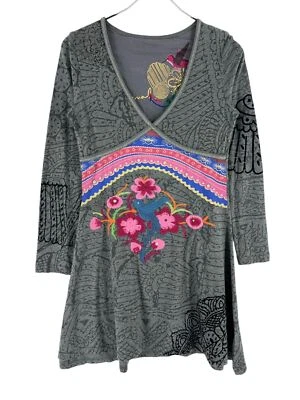 DESIGUAL V-Ausschnitt Graues Kleid Damen Größe L - Bild 1 von 4