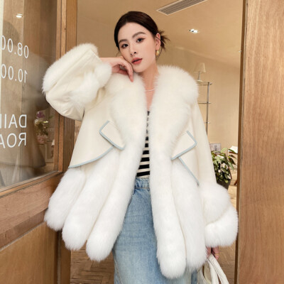 Luxury Genuine Fox Fur Jacket Sheepskin Fur Coat Furry Fur Women's