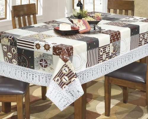 PVC Waterproof 6 Seater Dining Table Cover Size 60x90 Inches, Compass Pattern - Picture 2 of 4