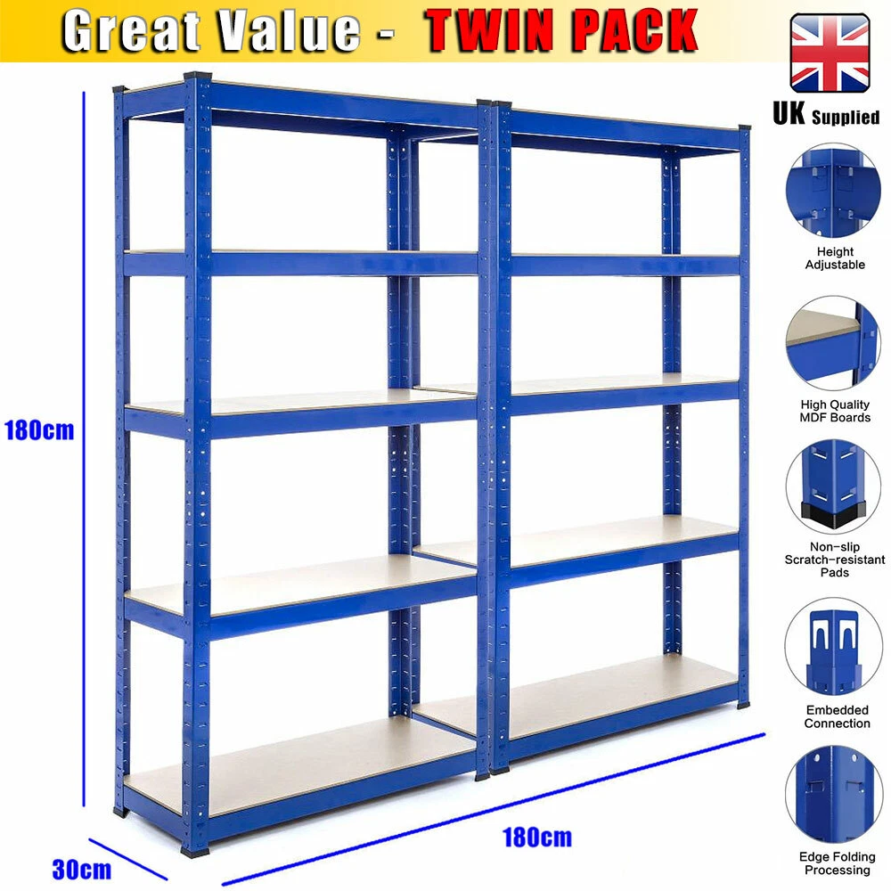 2X 180cm 5-Tier Heavy Duty Metal Garage Shelving Unit Storage