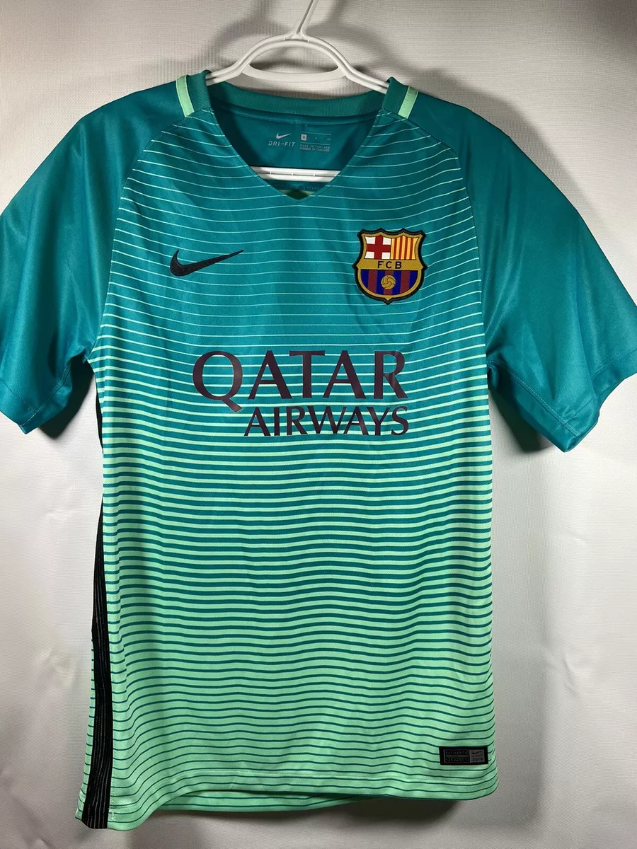 NIKE FC BARCELONA FCB QATAR AIRWAYS AUTHENTIC TEAL AWAY JERSEY 2016 SIZE S RARE