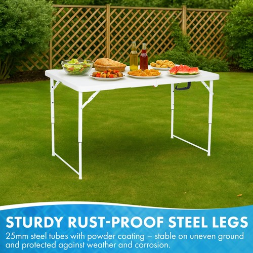 Folding Table 4ft & 6ft Heavy-Duty Waterproof, Adjustable Height Camping, Picnic - Picture 6 of 13