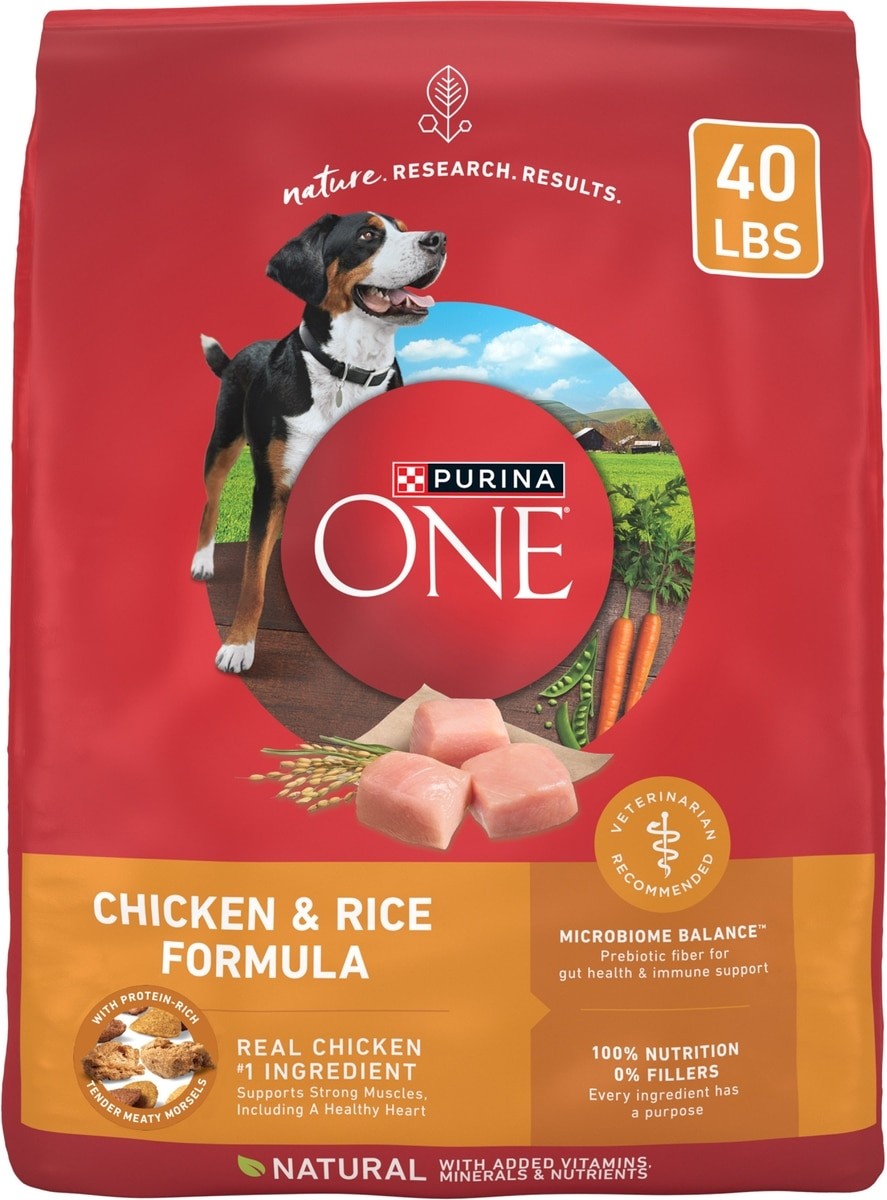 Purina ONE Natural Adult Chicken & Rice Formula Dry Dog Food, 40-lb bag - NEW