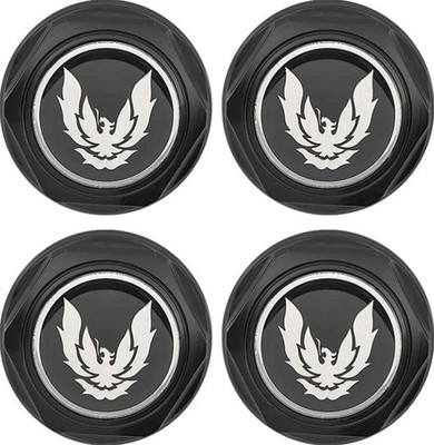 77-92 FIREBIRD TA ALUMINUM WHEEL WS6 SILVER PLASTIC BLACK CENTER CAPS SET 611m-4