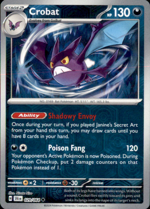 Crobat 029/064 Uncommon SV: Shrouded Fable NM reverse holo