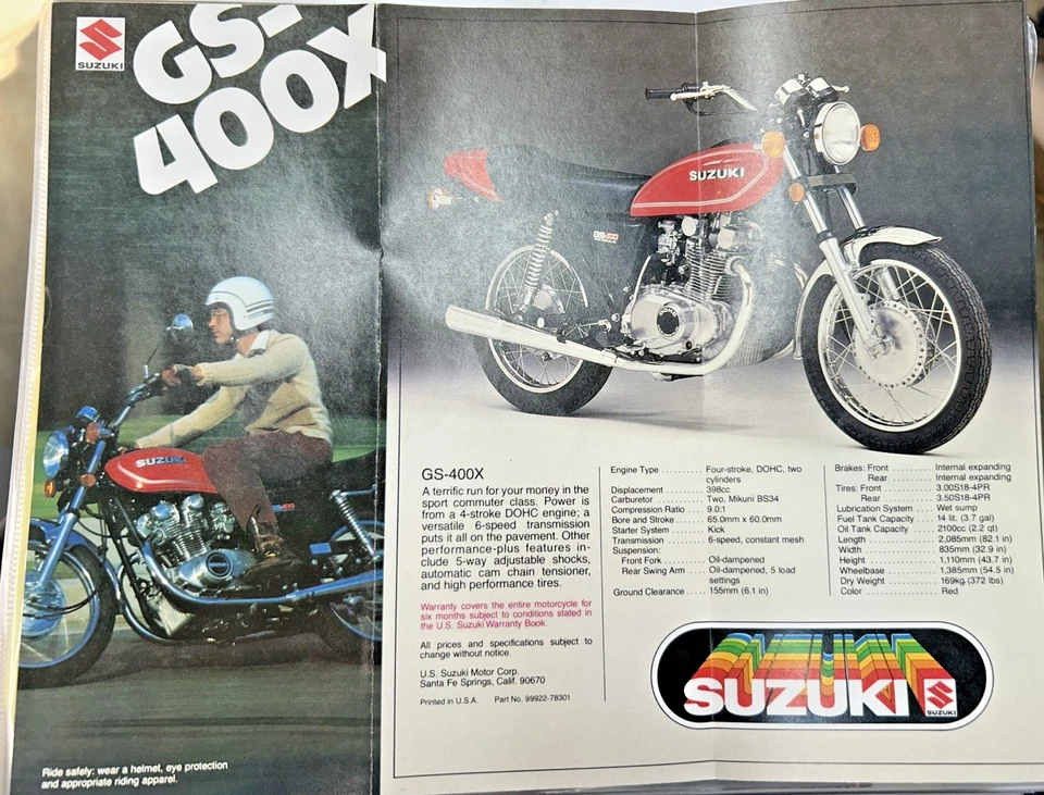 1978 Suzuki GS400/GS400X advertising brochure original - Изображение 2 из 2