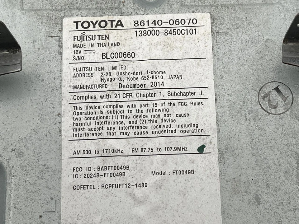 Toyota Camry 2015 receptor de audio con pantalla 2,5 L tracción delantera 60 k -Le- 49917 Foto 2 de 4