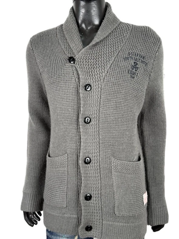 Cárdigan G-Star RAW XL Hombre Gris Lana Cuello Chal Botones Camiseta Grande