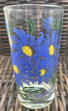 VTG Boscul Blue Yellow Centers Michaelmas Daisy 5" Peanut Butter Glass NICE!