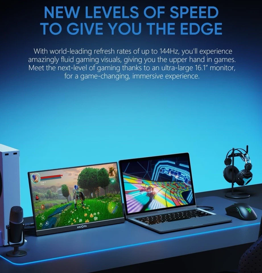 ARZOPA 16.1" sRGB 144Hz Portable Gaming Monitor for Laptop, Switch, PS, PC, Mac - Image 2 of 4