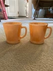 2 Vintage Fire King Anchor Hocking Peach Luster D Handle Coffee Cups Oven Ware
