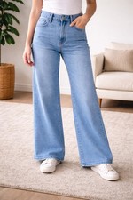 A New Day Women's S Stretchy Knit Wide Leg High Waist Jeans Blue Denim Pants 12