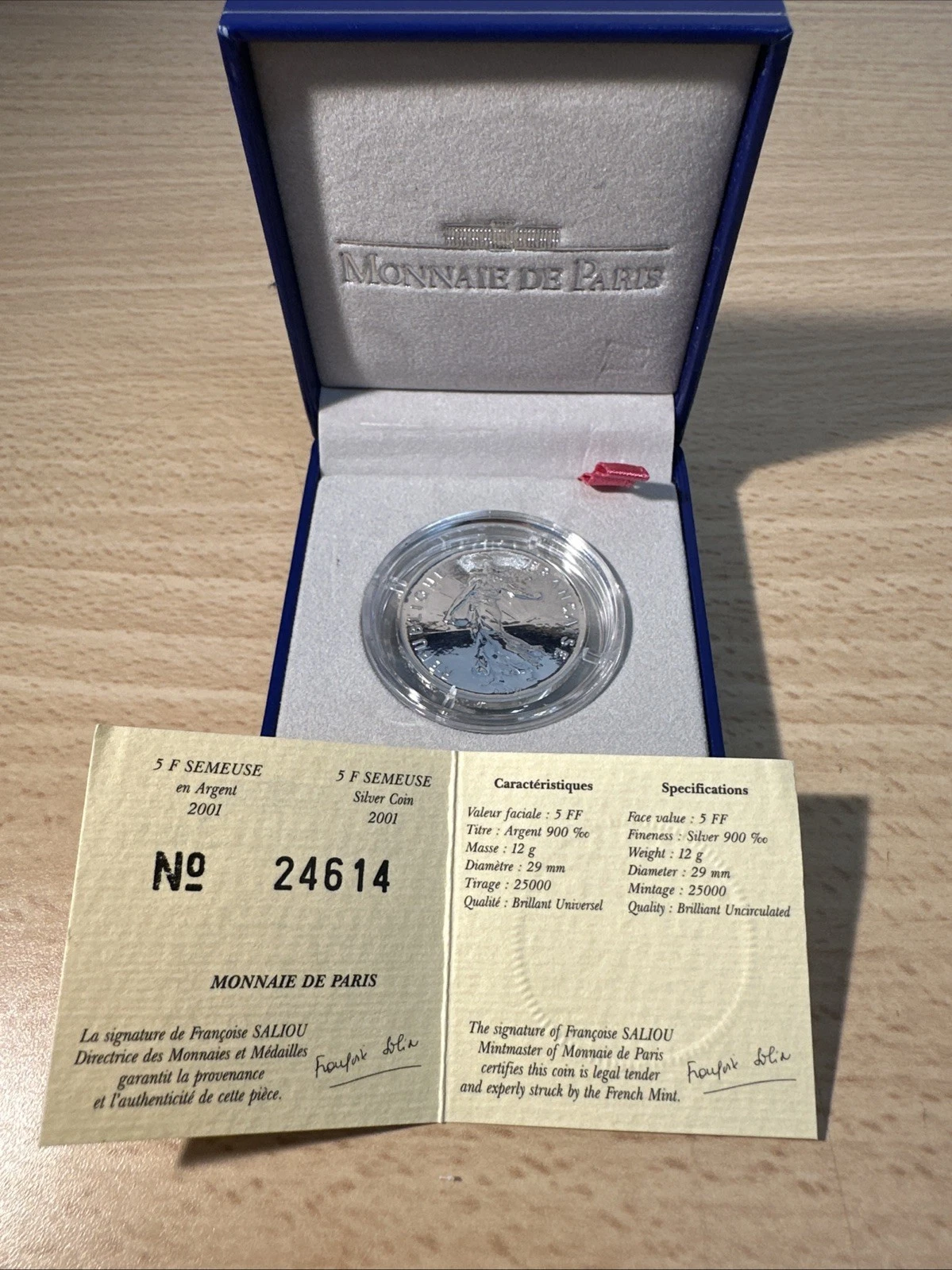 Coffret Monnaie De Paris Pièces 5 Francs Semeuse 2001