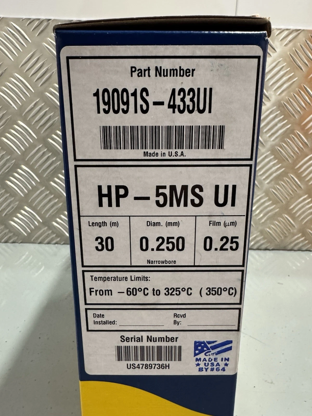 Agilent 19091S-433UI GC Column HP-5MS Ultra Inert 30m 0.250mm Brand New Sealed 3