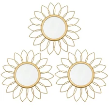 3-Pack Sunburst Metal Wall Mirrors Decorative Gold Hanging Home Decor Accent Art