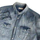 AllSaints Burke Denim Western Shirt Men’s L Large Pearl Snap Med Wash Faded