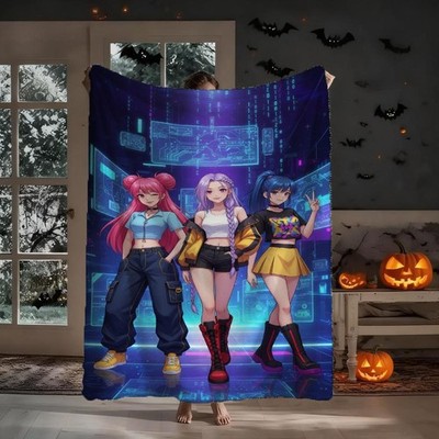 KPOP Girl Group Futuristic Tech Print Flannel Blanket - Plush Printed Blanket