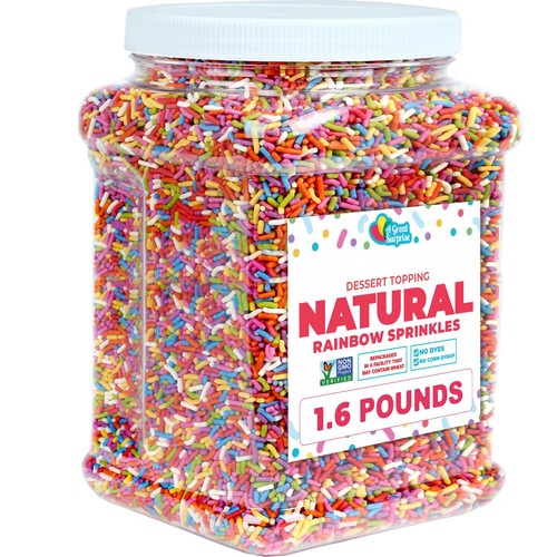 Dye-Free Rainbow Sprinkles 1.6 Pounds, Natural Vegan Toppings with No Artificial
