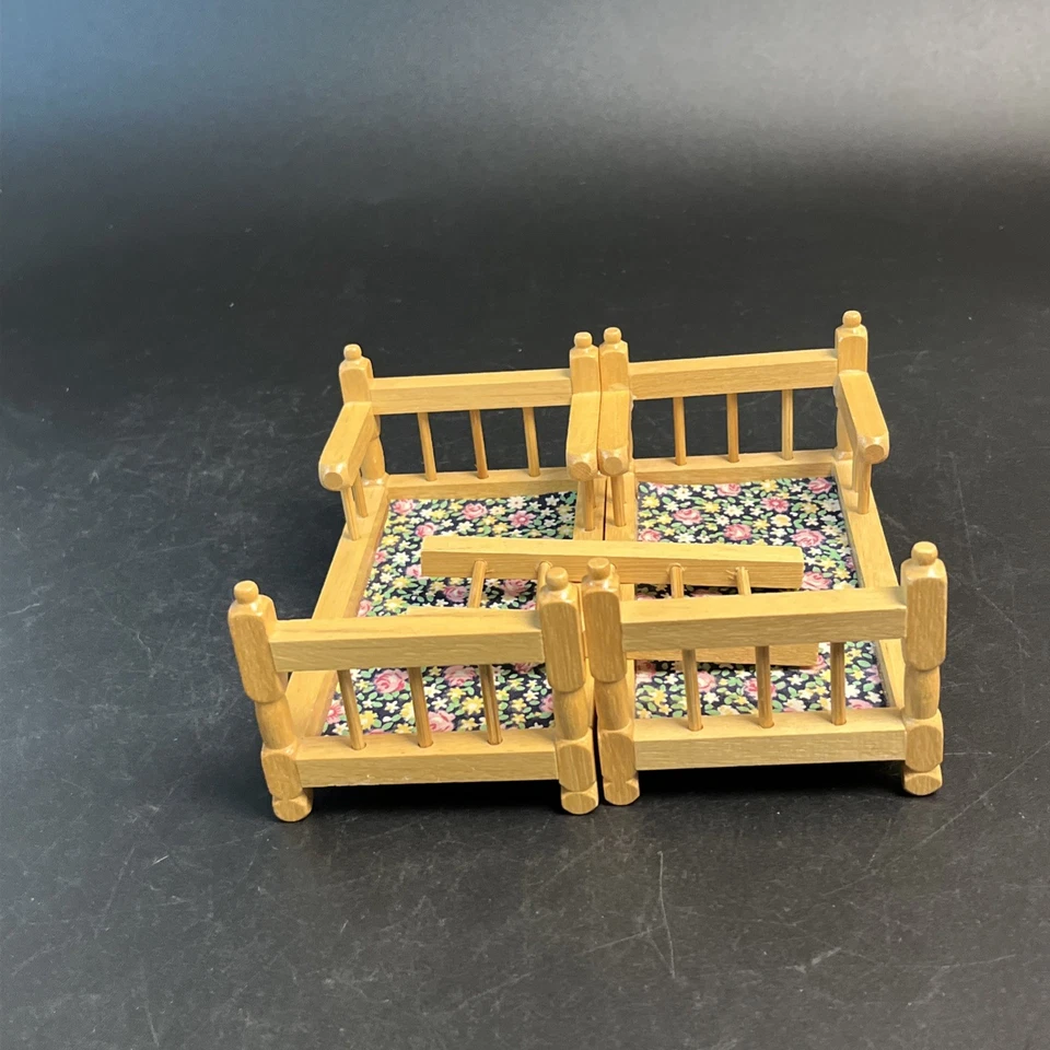 Juego de literas de madera en miniatura para casa de muñecas de colección para niños de madera de pino escalera floral campo Foto 3 de 4