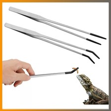 2PCS Stainless Steel Reptile Feeding Tongs with Rubber Tips - Straight  Curved