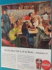 1946 Coca-Cola Bottle art "Friendliest club in the world" Vintage promo print ad