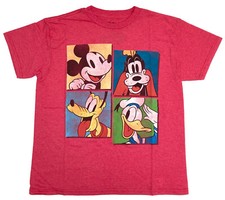 Disney Mickey Mouse Goofy Donald Pluto Pop Art Youth Boys Red Heather T-shirt