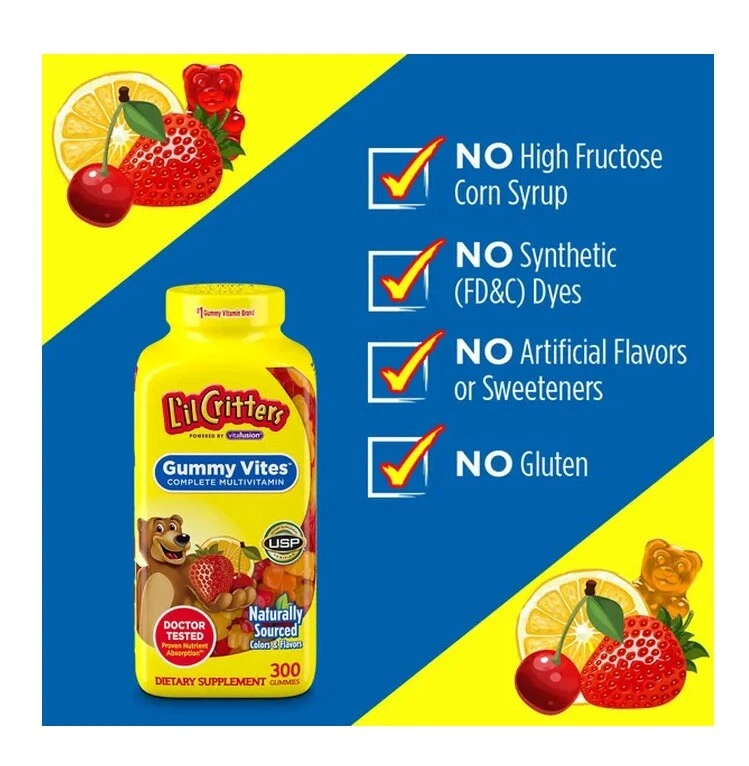 300 Lil Critters IMMUNE GUMMY VITES Diario Multi Vitaminas A B C D E Gomitas de Zinc Foto 2 de 4