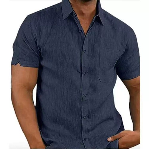 Mens Linen Shirts T-Shirt Short Sleeve Summer Casual Loose Hawaiian Blouse Tops - Picture 10 of 32