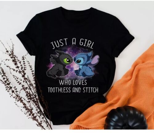 Stitch And Toothless Love Cute Just A Girl Who Loves Stitc All Size Unisex Shirt