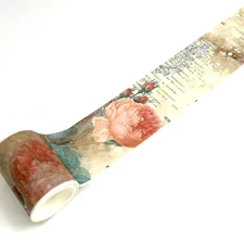Vintage Style Pink Peony Wide Washi Tape Scrapbooking Junk Journal Collage