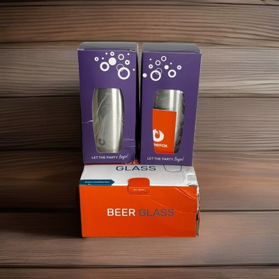 SNOWFOX Stainless Steel Beer Glasses 18oz Set of 2 #B10017-01 New In box