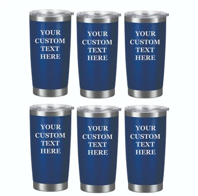 6pk Engraved Tumblers Engraved with Your Logo Design Text Travel Mug Coffee Cup - Image 1 of 4