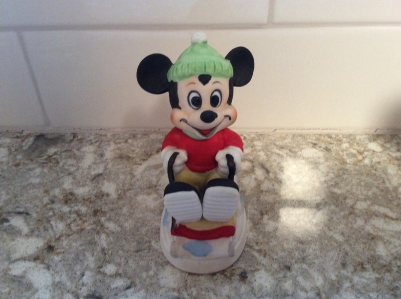 Walt Disney Production Mickey Mouse Figurine on a Sled Ceramic 