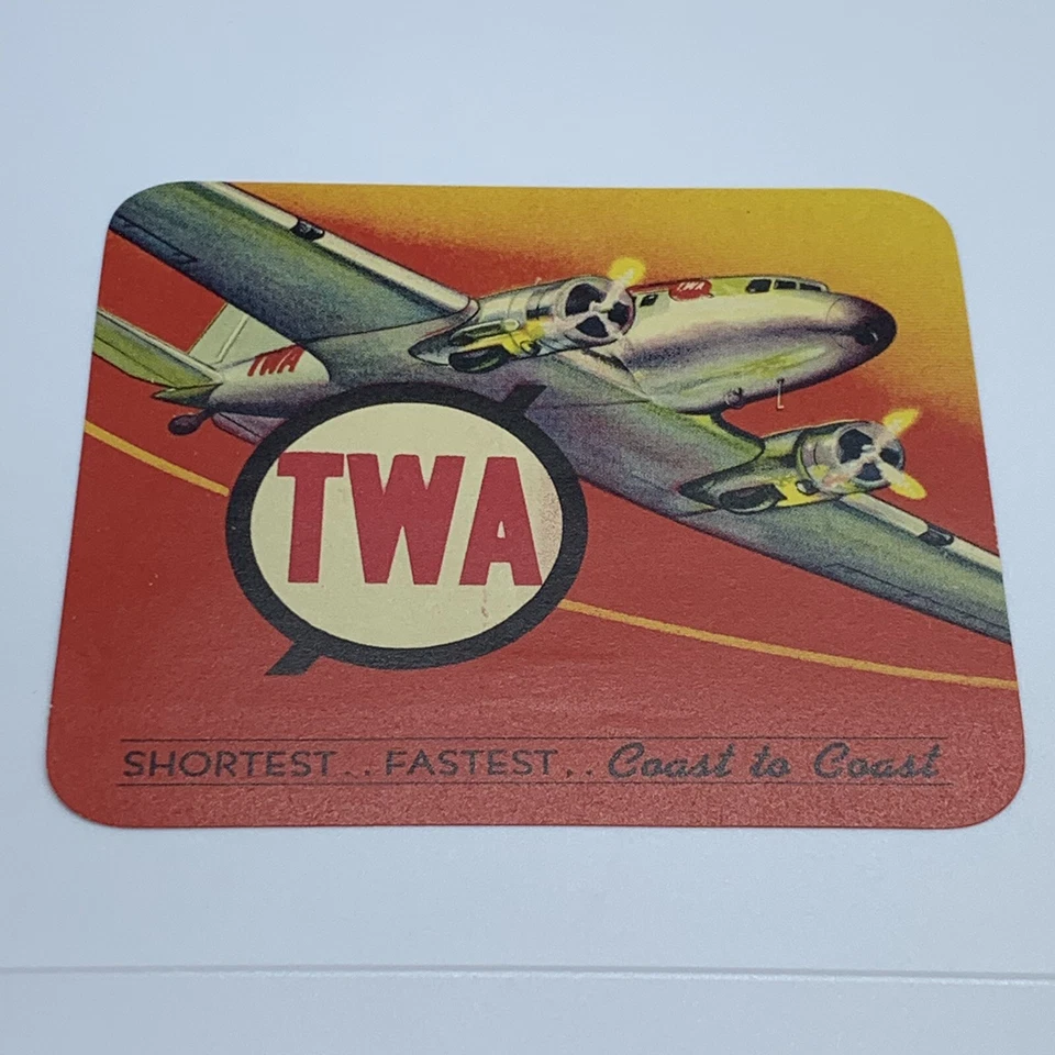 TWA AIR LINES SHORTEST FAST COAST TO COAST DECALQUE REDONDO ETIQUETA DE GOMA ADESIVA - Imagem 2 de 3