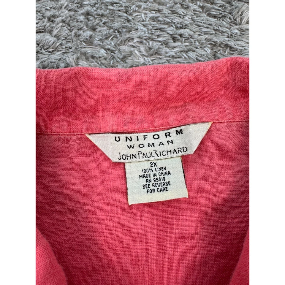 John Paul Richards Top Mujer 2X Rosa Lino Blusa Uniforme Camisa Boho De Colección Y2K Foto 3 de 4