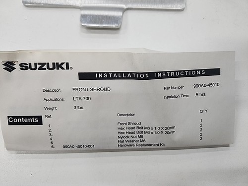 OEM Suzuki Front Shroud Bash Skid Plate Guard LT-A700 2005 KingQuad 990A0-45010 - Picture 7 of 7